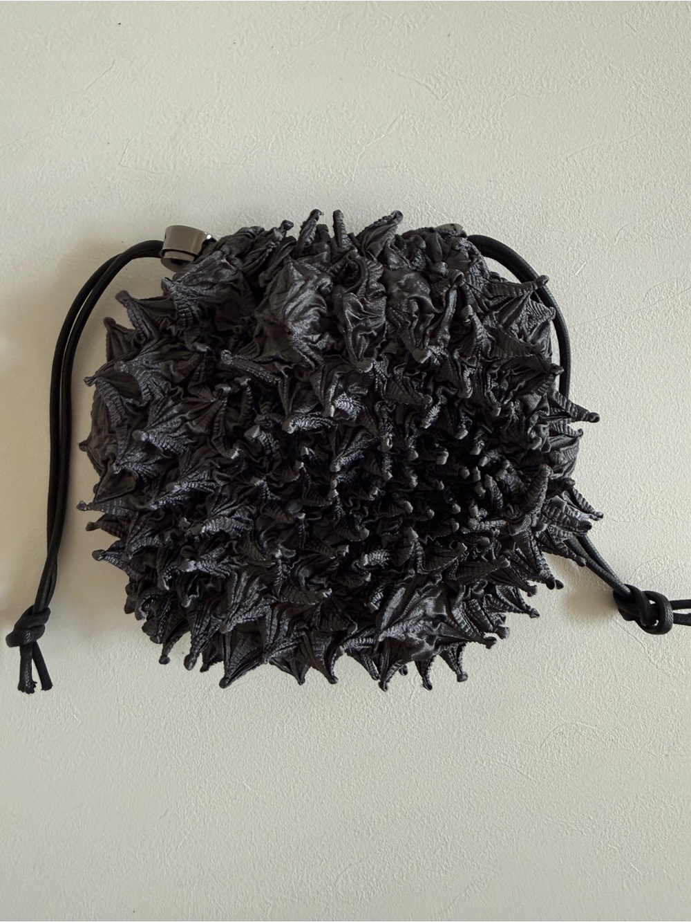Japanese Shibori CUCURI Stretch Small Drawstring Bag Handbag Charcoal Gray